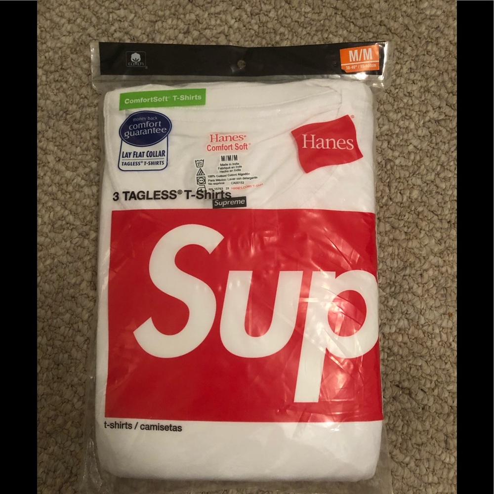 SUPREME X HANES 3 White Tees Size M